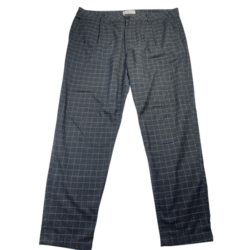 Cotton On Oxford Trousers Men's 36 Gray Check Stretch‎ Pleated Pockets High-Rise